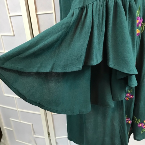 Umgee S L ONLY floral Embroidered bell sleeve dress dark teal - Picture 7 of 8